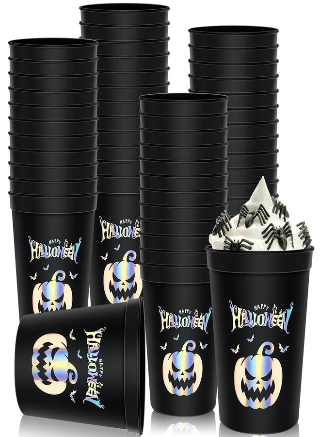 Whaline 30Pcs Halloween Party Cups 16oz Spooky Pumpkin Bronzing Silver Plastic Cups Decorative Halloween Black Stadium Cups - Image 1